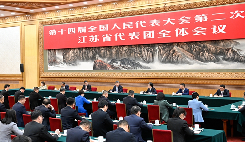 3月5日，中共中央总书记、国家主席、中央军委主席习近平参加他所在的十四届全国人大二次会议江苏代表团审议。新华社记者 谢环驰 摄.jpg