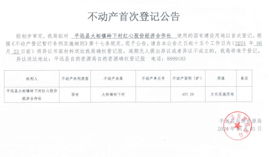 平远县大柘镇岭下村红心股份经济合作社不动产首次登记公告.png